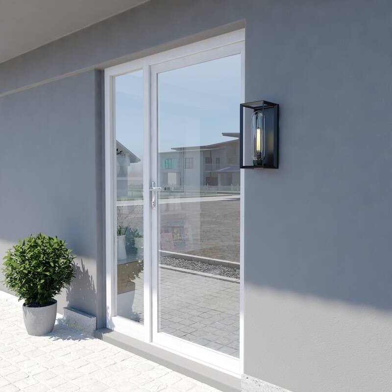 Pullman 1 Light Black Modern Industrial Outdoor Wall Sconce Clear Glass - 6.5-in W x 15.5-in H x 6.75-in D