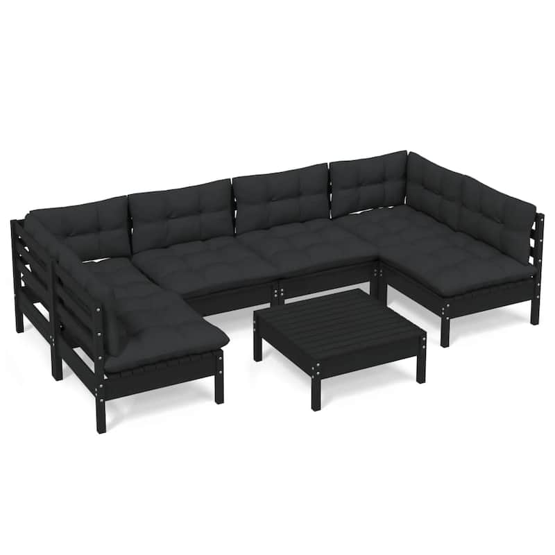 vidaXL Solid Pinewood Patio Lounge Set 7 Piece with Cushions Multi Colors - 25" x 25" x 24.6"