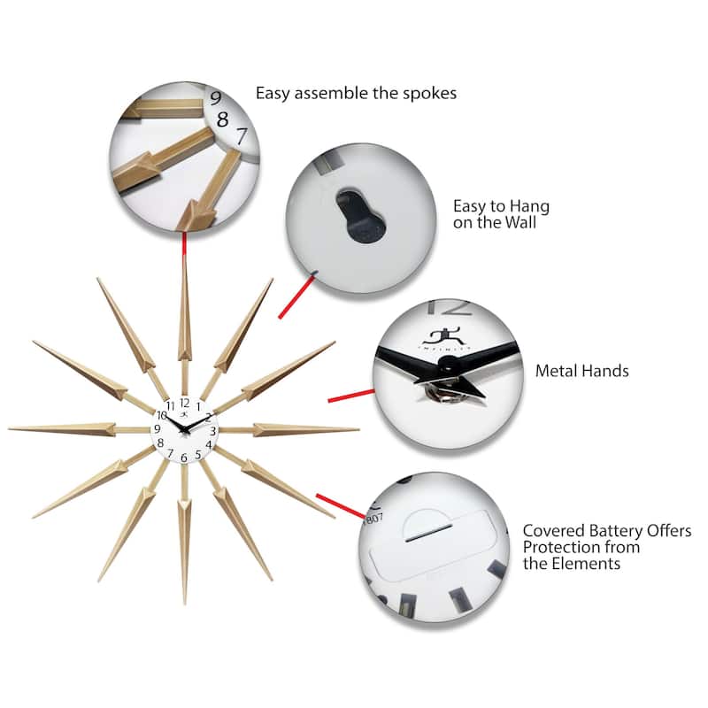 Celeste Starburst Mid-Century Modern Unique Large Wall Clock 24 inch by Infinity Instruments - 24.5 x 1.75 x 24.5
