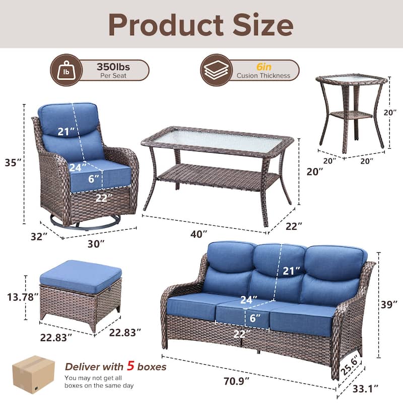 Gymojoy 9-Piece Patio Furniture Set with Swivel Glider Chairs, 6-Inch Ultra-Plush Cushions & Water-Resistant Olefin Fabric