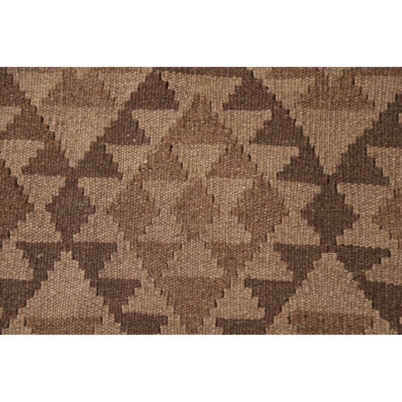 Brown Kilim Oriental Area Rug Flat-weave Wool Living Room Carpet - 5'6" x 8'1"