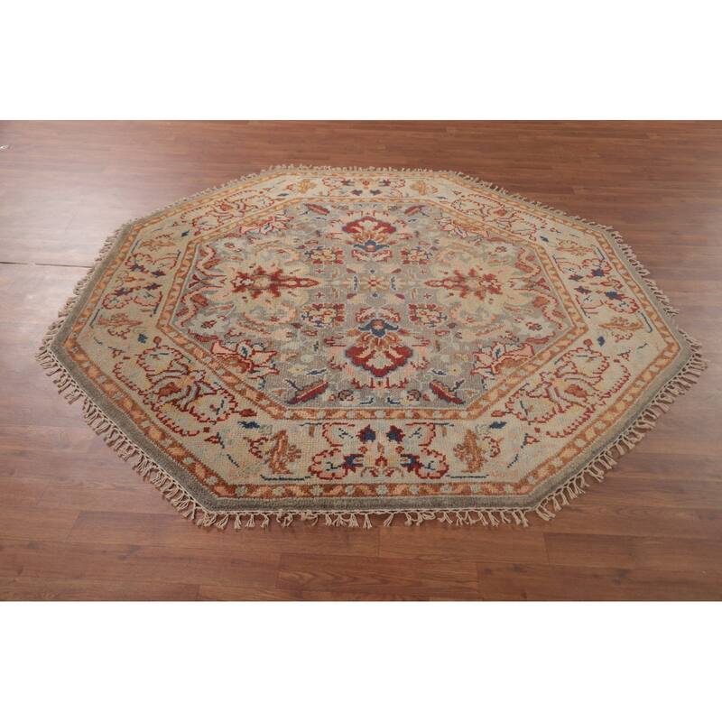 Floral Heriz Serapi Oriental Octagon Area Rug Wool Carpet - 6'0"x 5'11"