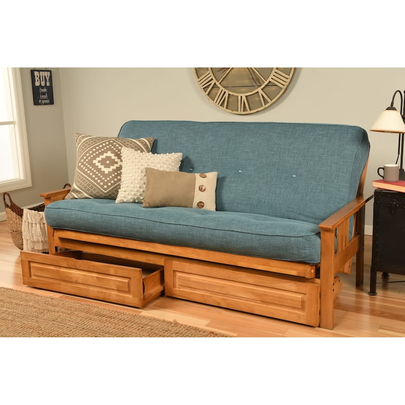 Somette Monterey Butternut Full-size Storage Futon Set with Mattress - Linen Aqua