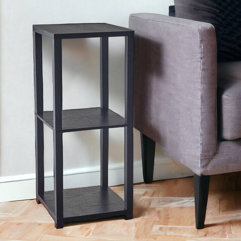 Black Square End Table with Storage Shelves for Living Room or Bedroom - 28-Inch