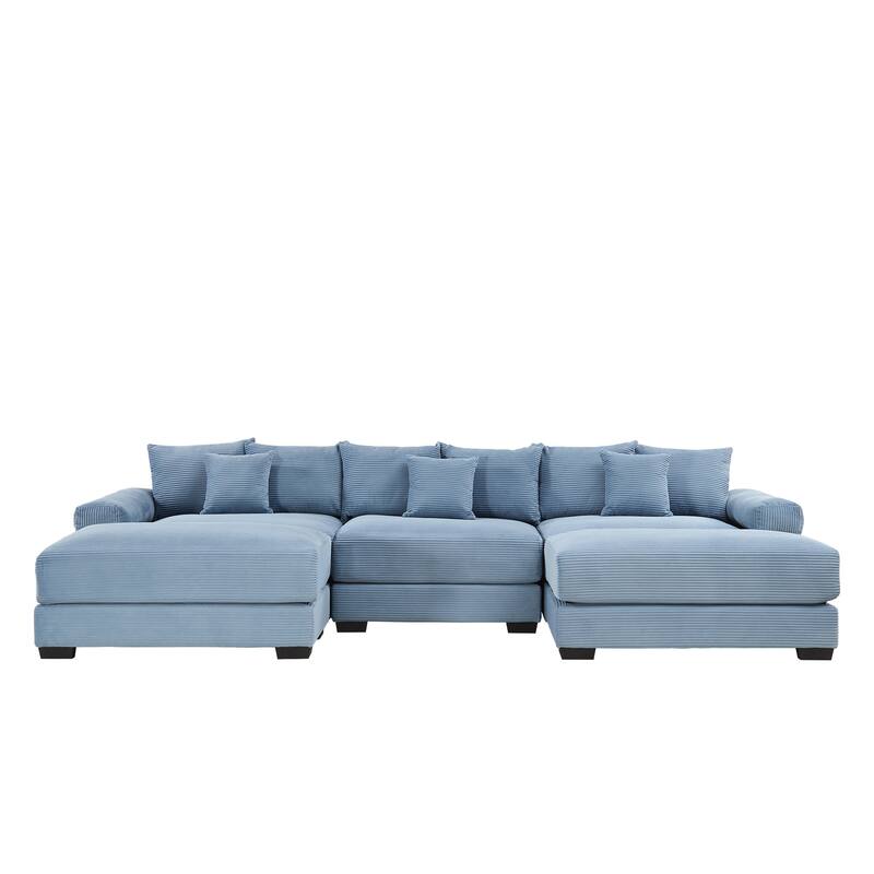 GDFStudio - Corduroy U-Shaped 3-Seater 130" Cloud Modular Sectional Couch with 2 Ottomans