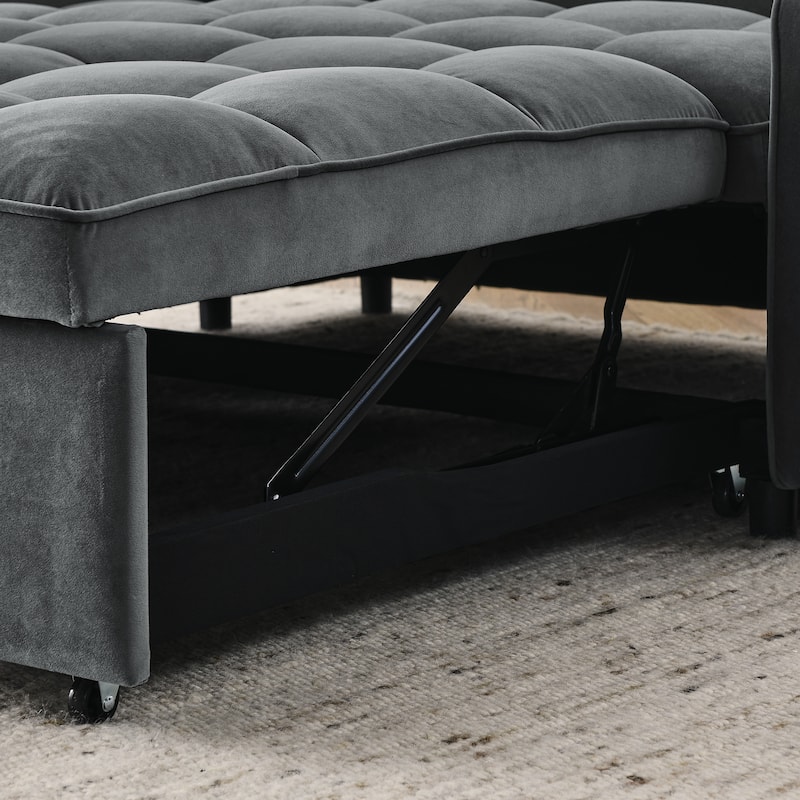53" Foam Adjustable Loveseat Sofa Bed with Pull-Out Bed, USB/Type-C Charging, Copper Nail Trim, and Arm Storage Pockets