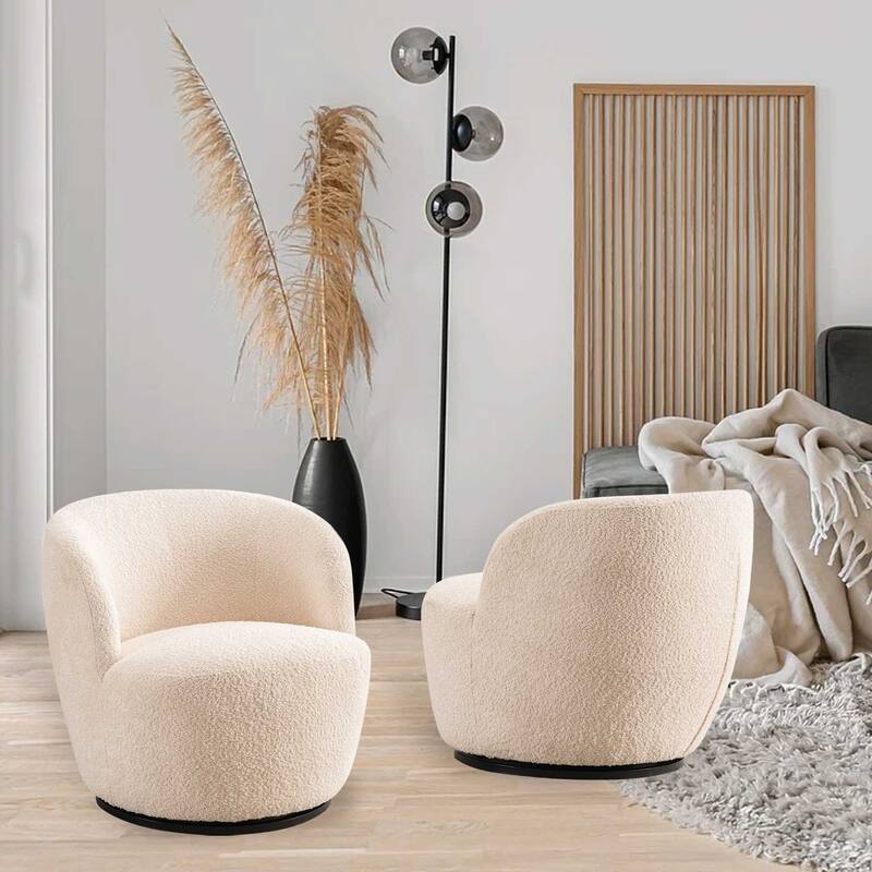 Swivel Accent Chair, Furry Round Barrel Chair