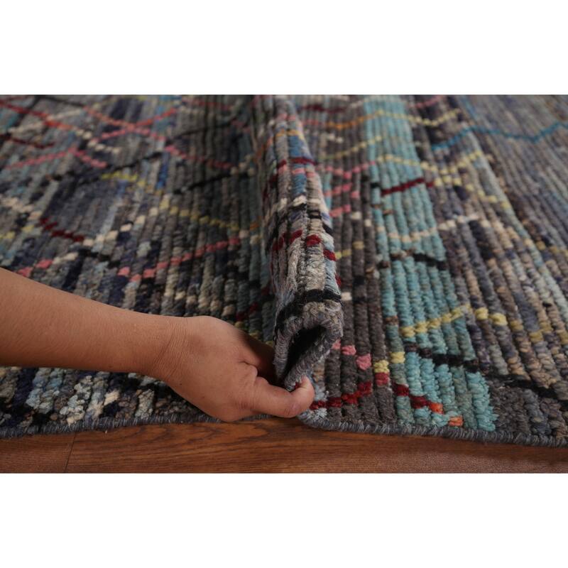 Stripe Moroccan Style Area Rug Hand-Knotted Abstract Wool Carpet - 5'0"x 9'4"