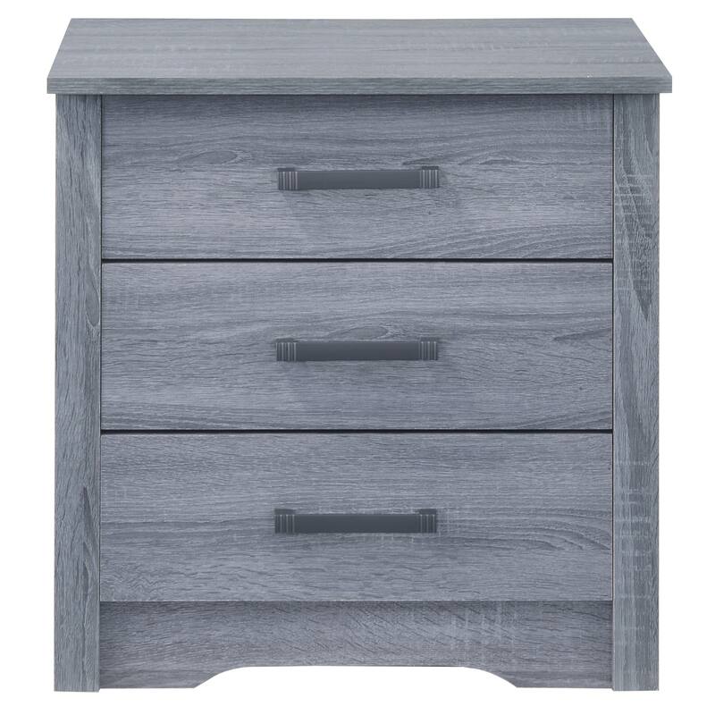 3 Drawer Gray Nightstand, 23 Inch Modern Bedside Table with Quality Metal Handles and Ample Storage