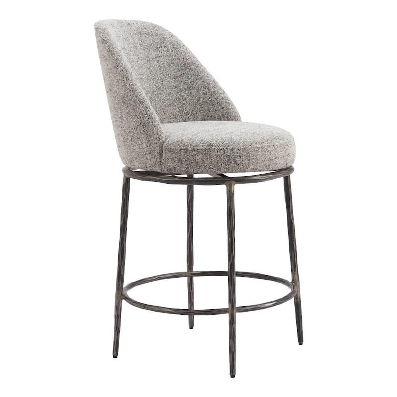 HomeRoots 24" Gray and Black Fabric and Steel Counter Height Swivel Bar Chair