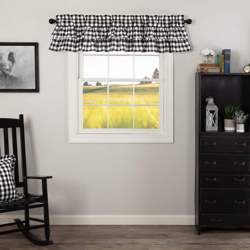 Annie Buffalo Check Ruffled Valance - Country Black/Soft White - 16x72