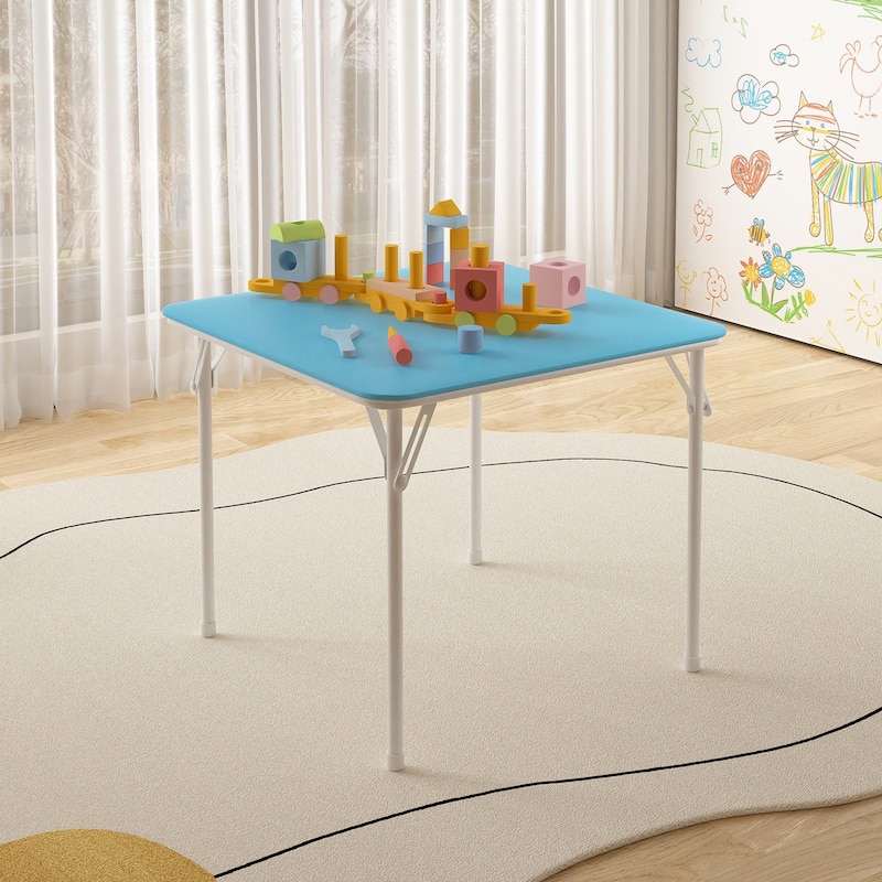 Kids Folding Card Table Foldable and Portable with Ultra Soft PU Padded Cushion - Blue