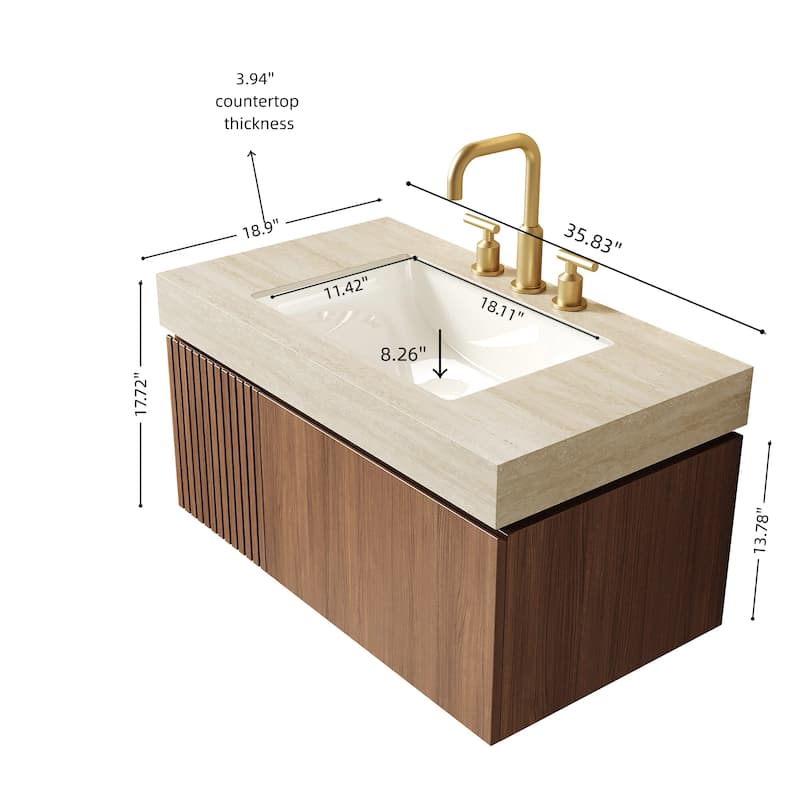 Floating Bathroom Vanity with Undermount Ceramic Basin with 3 Pre-drilled Faucet Holes