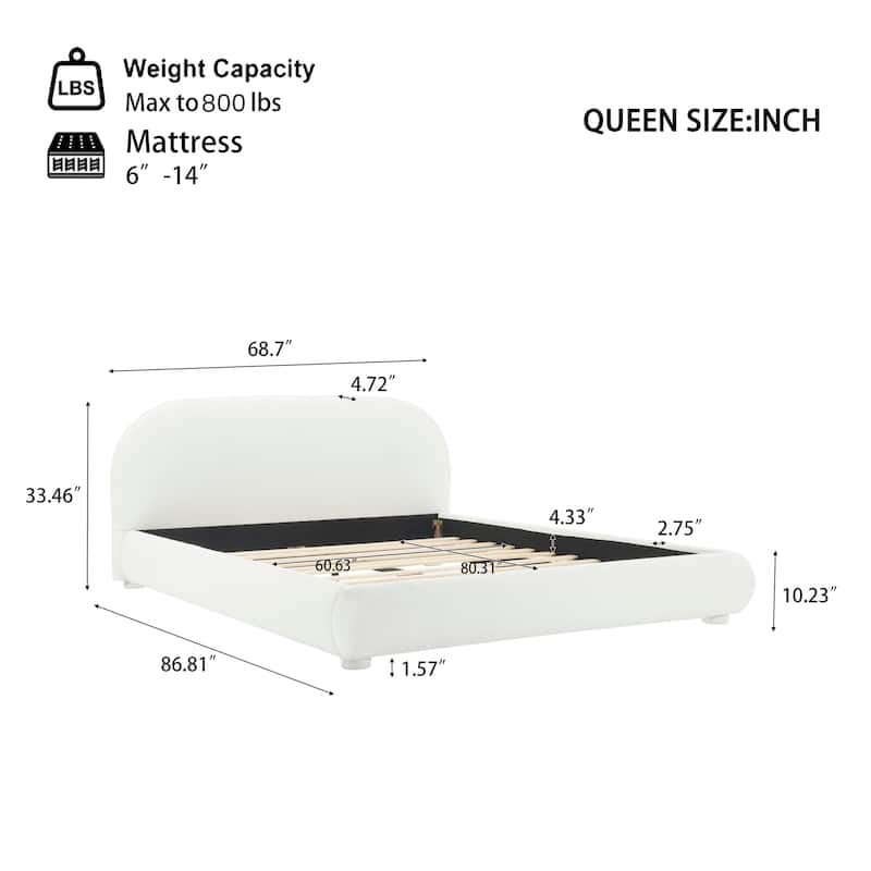 Queen / King Fabric Upholstered Bed with Curved Aesthetic Headboard