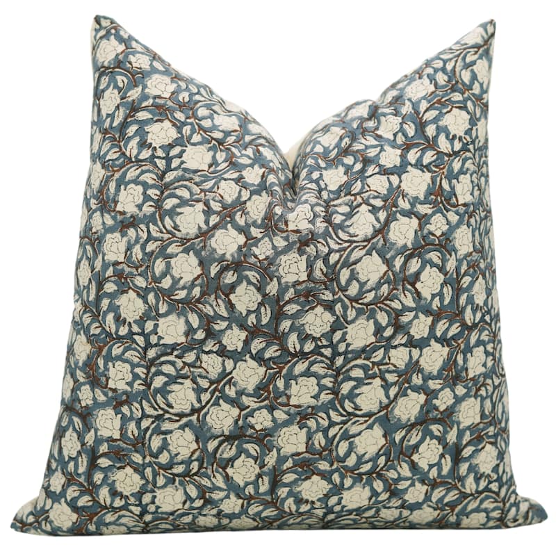 Fabdivine Floral Handcrafted Throw Home Décor Pillow Cover Or Cushion Case - Pillow Covers - 20" X 20" - Teal Blue, Brown