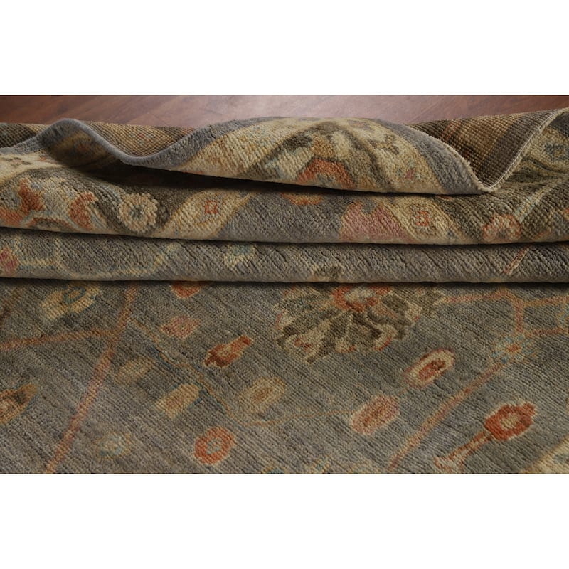 Hand Knotted Oriental 100% Wool Carpet Transitional All-Over Greys & Charcoal Oushak Area Rug - 9' 1'' X 6' 0''