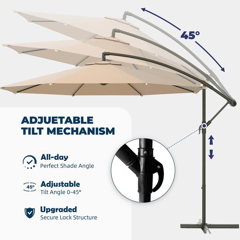 EROMMY 10ft Offset Hanging Umbrella - Easy Tilt, 99.9% UV Protection, Heavy-Duty Iron Frame