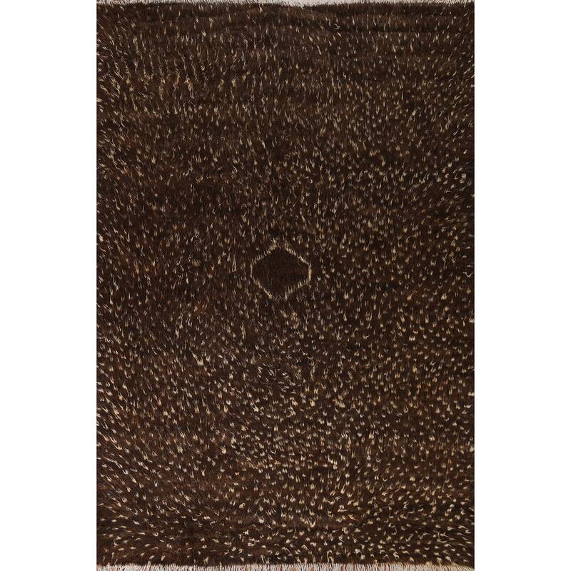 Hand Knotted Oriental 100% Wool Carpet Modern Tribal Brown Moroccan Area Rug - 9' 3'' X 6' 9''