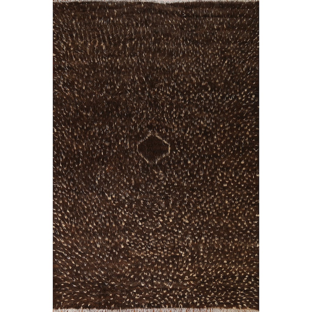 Hand Knotted Oriental 100% Wool Carpet Modern Tribal Brown Moroccan Area Rug - 9' 3'' X 6' 9''