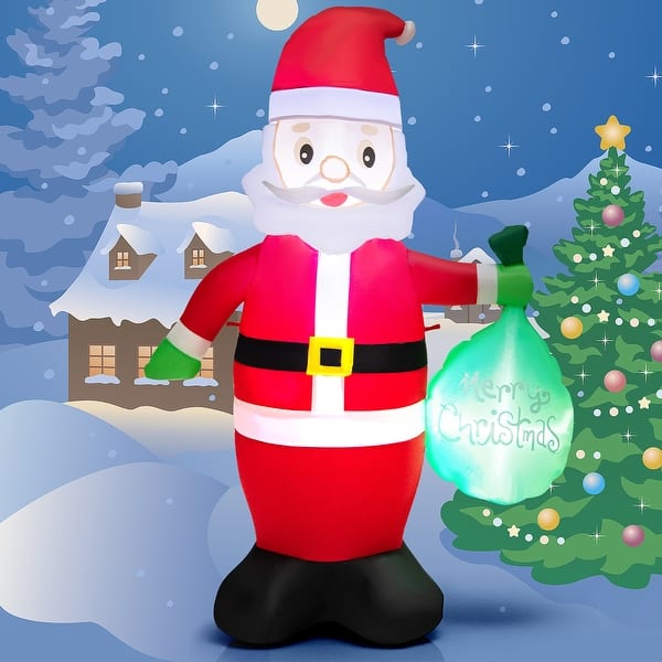 Costway 5 FT Christmas Decor Inflatable Santa Claus Holding a Gift Bag ...