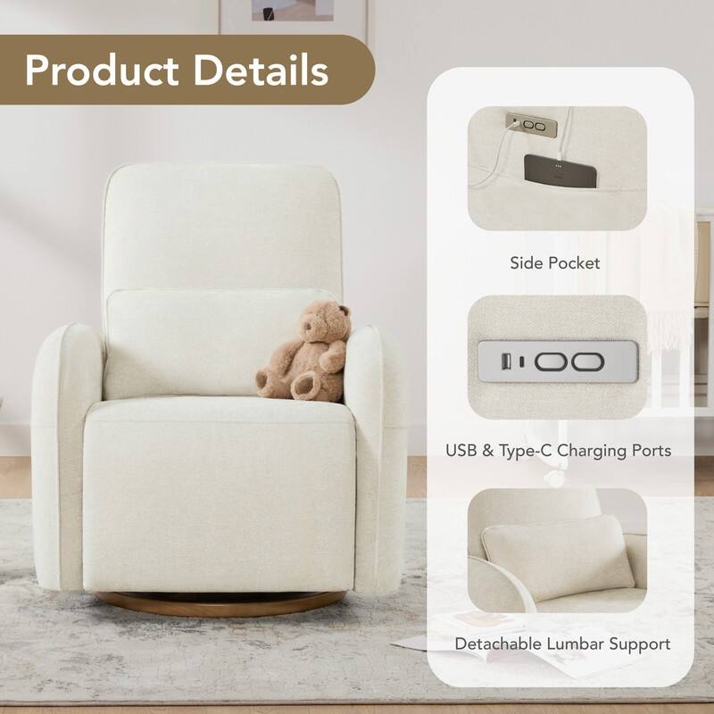 Spruce & Spring Power Swivel Recliner Chair Nursery Glider with Lumber Pillow
