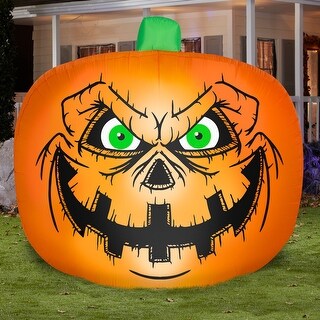 Gemmy Halloween Inflatable Flat Styled Jack O' Lantern w/ Creepy Face ...