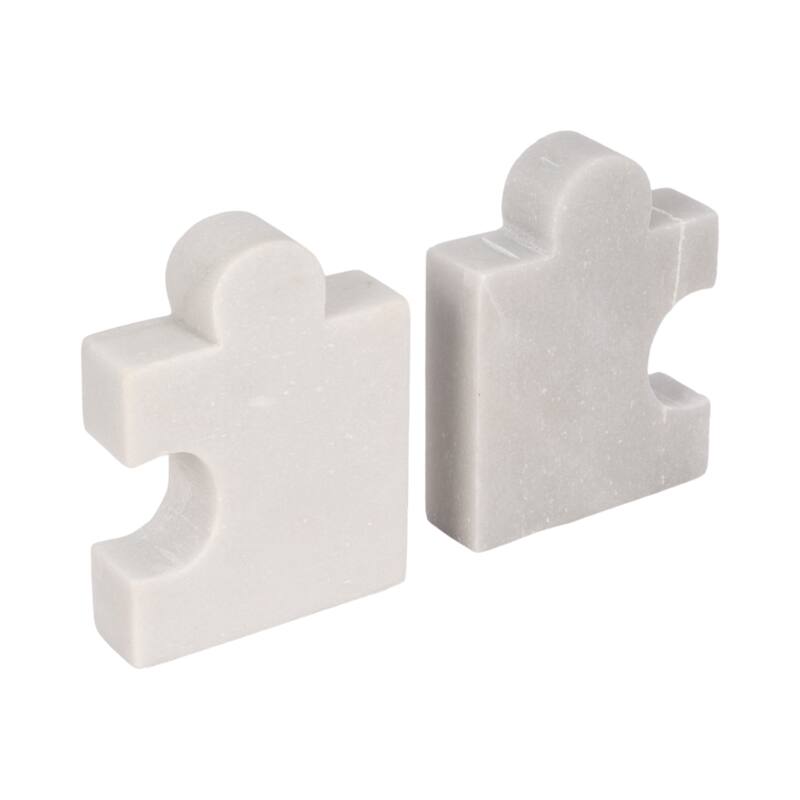 Modern Marble Puzzle Piece Bookends for Home Decor - 7", White - 7.0"