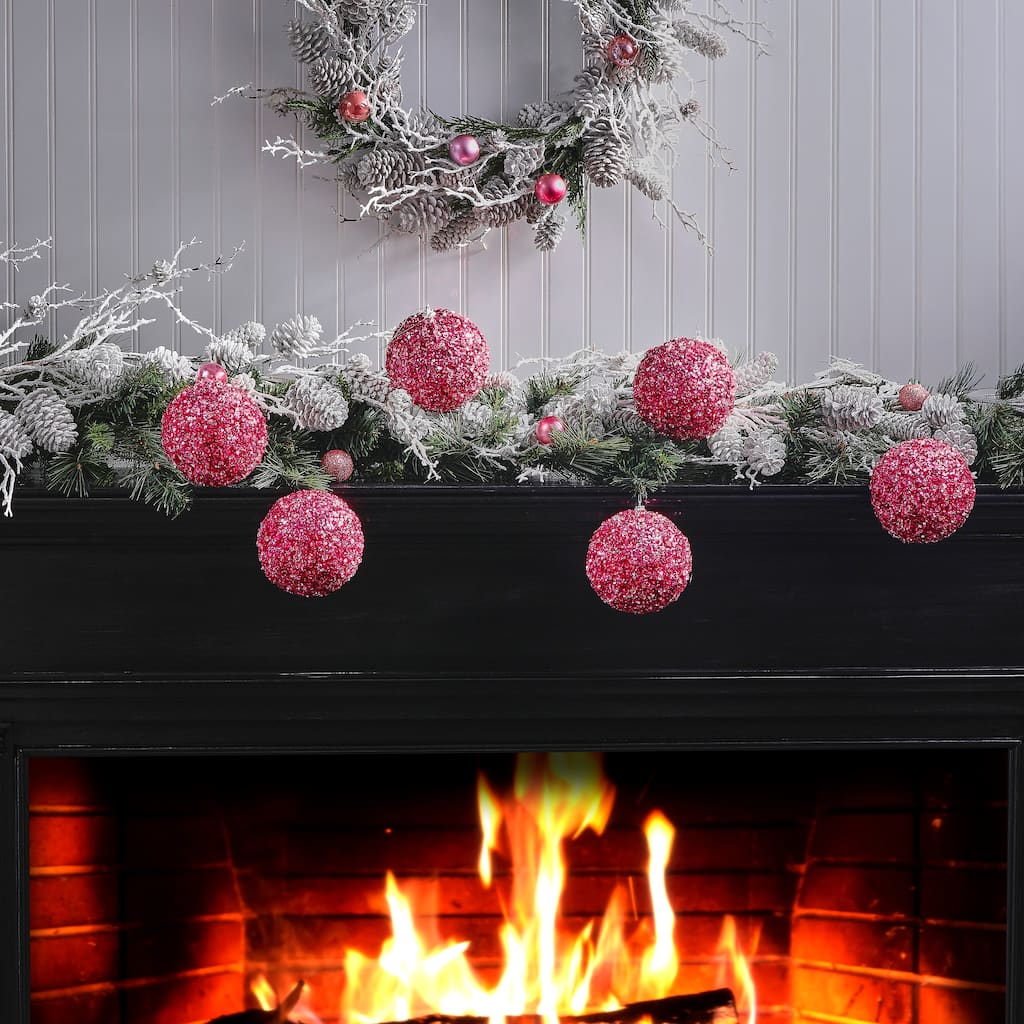 5" Ice and Sequin Ball Ornament Set of 6