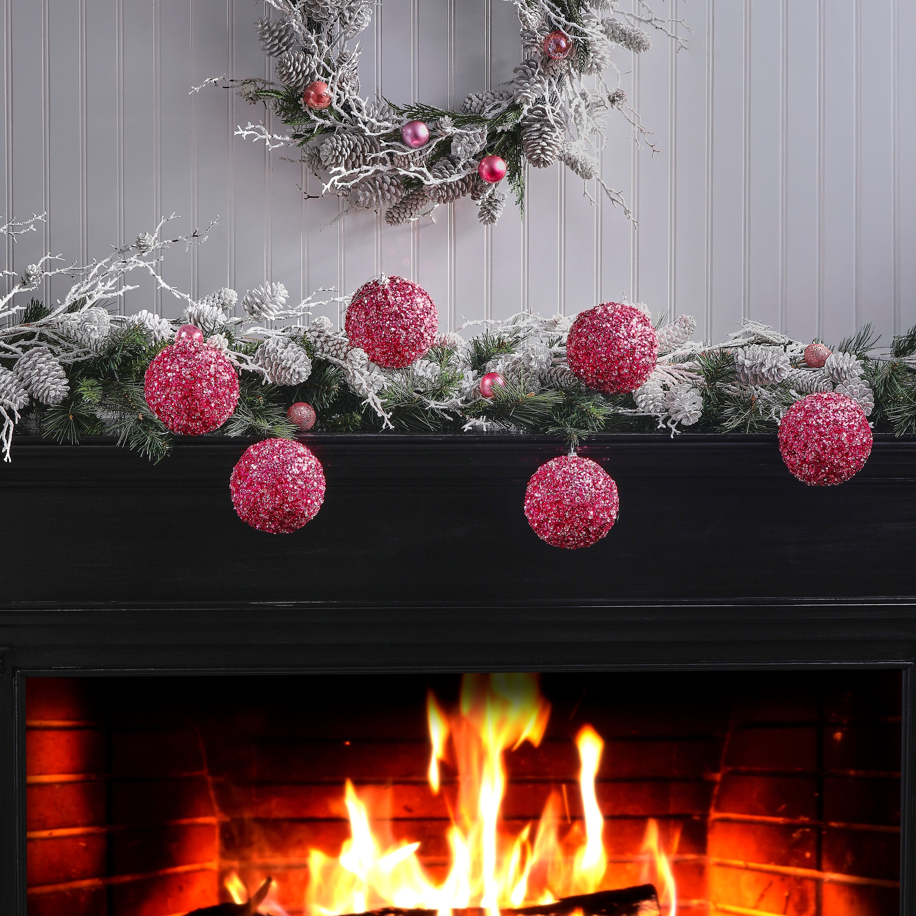 5" Ice and Sequin Ball Ornament Set of 6