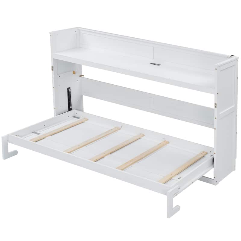 Twin XL Size Murphy Bed with Desk,LED Light
