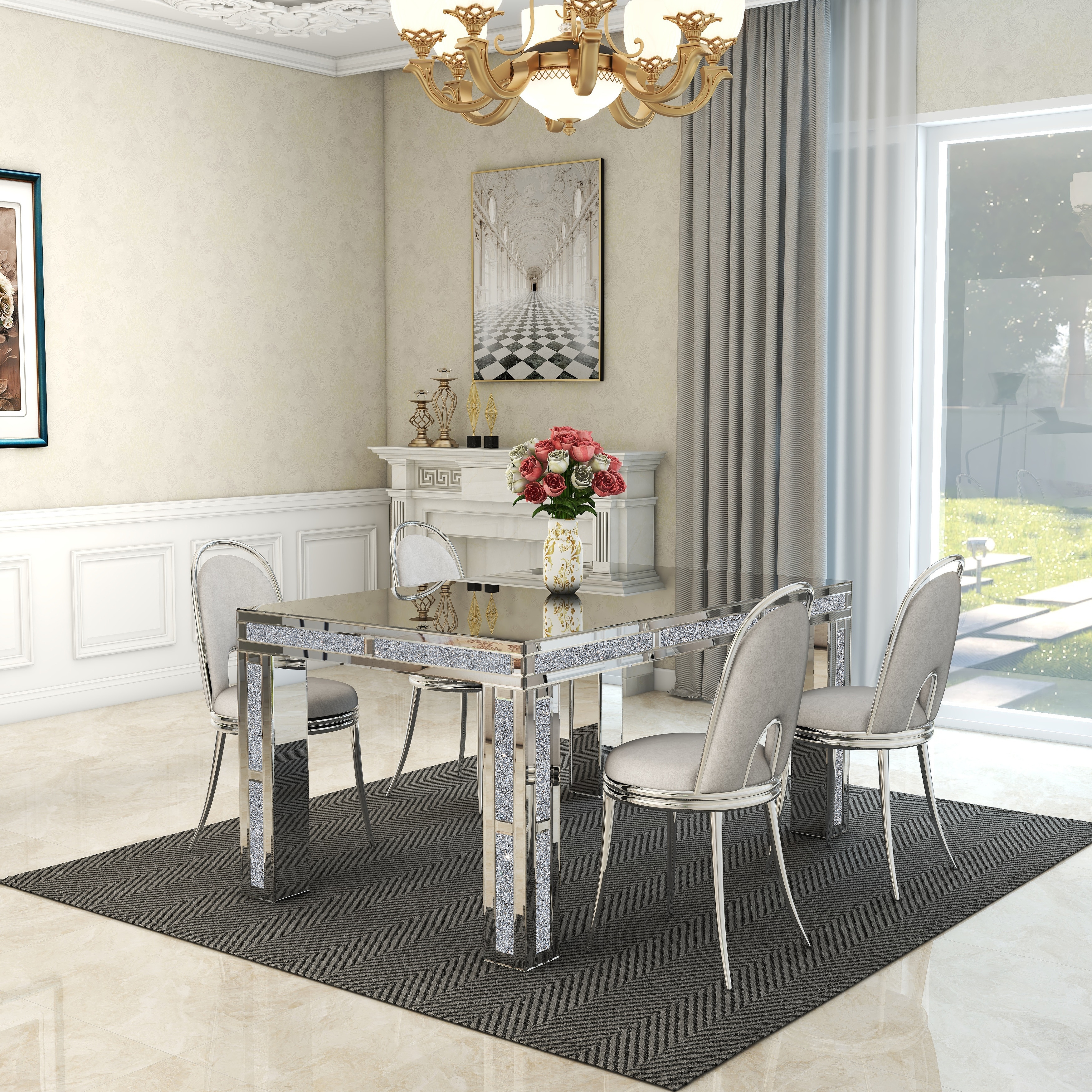 Rectangular Dining Table with Crushed Diamond On Sale Bed Bath Beyond 38049796