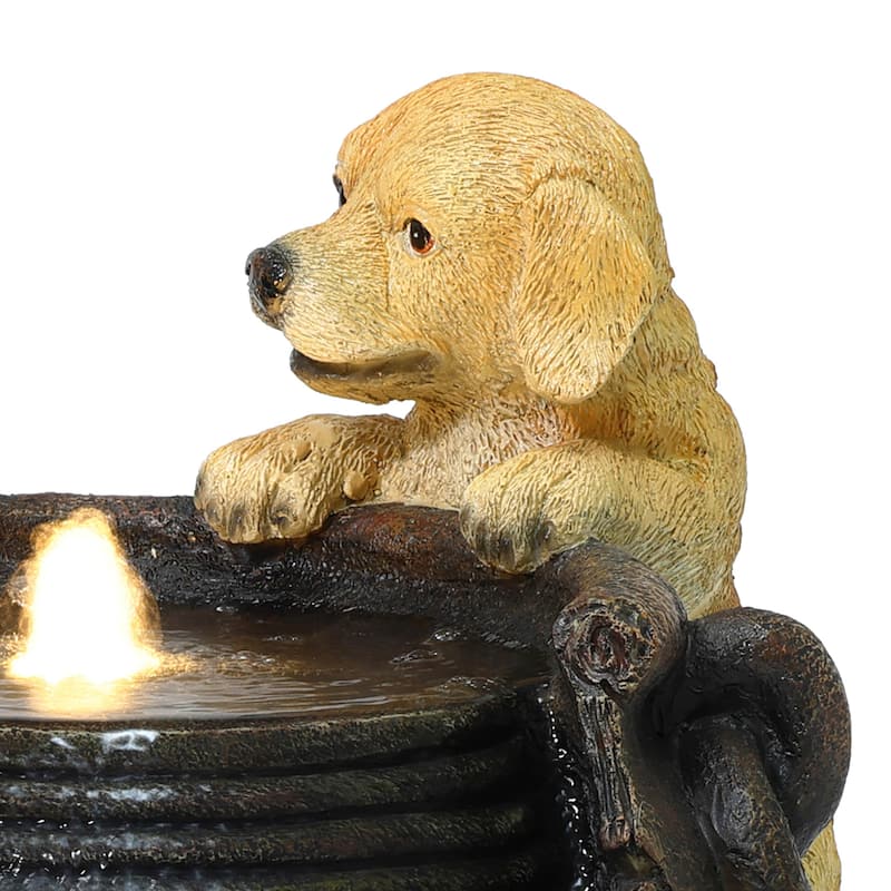 Puppy Love Farmhouse Resin Outdoor Fountain with Lights