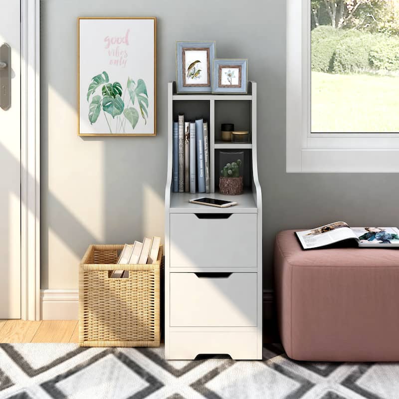 DH BASIC Contemporary 2-Drawer Nightstand with Shelf by Denhour