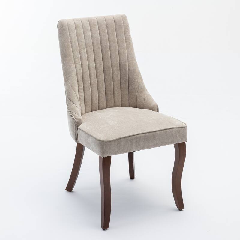 Linen Dining Chairs 2pcs, Bistro Chair Kitchen Dinner Chair, Dining Room Fabric Upholstered Accent Chair with Curved Wood Legs