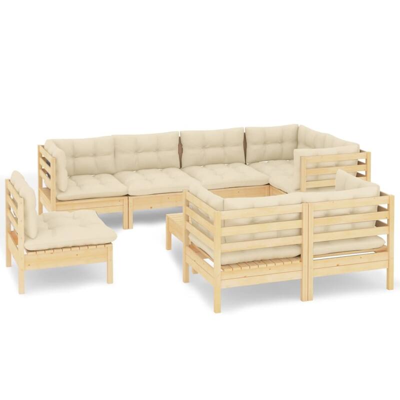 vidaXL Solid Pinewood Patio Lounge Set 9 Piece with Cushions Multi Colors