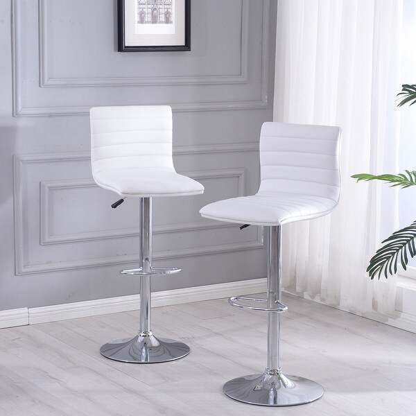 Belleze White Faux Leather Swivel Adjustable Barstools Set of 2