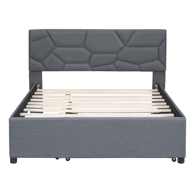 Linen Fabric Platform Bed with Trundle Bedroom