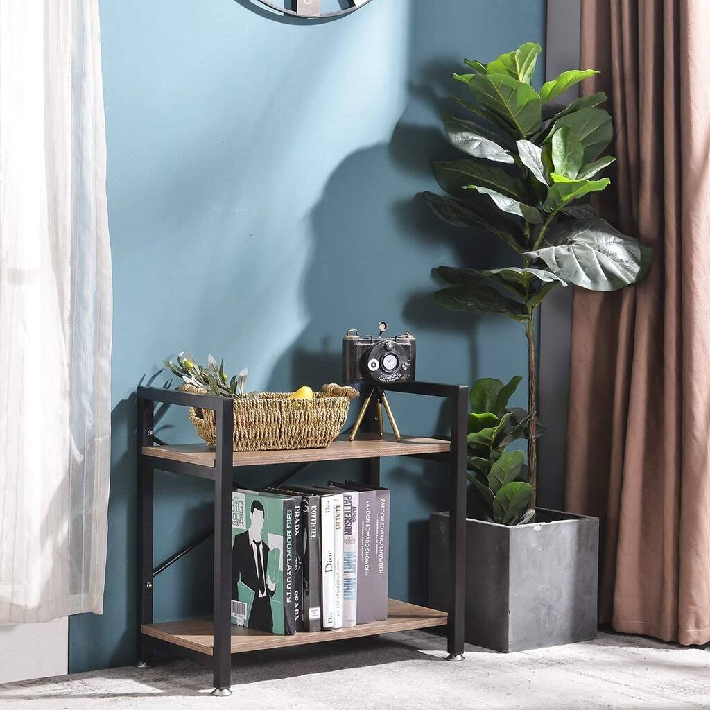 2-Tier Storage Shelf Bookshelf Modern Narrow Book Case