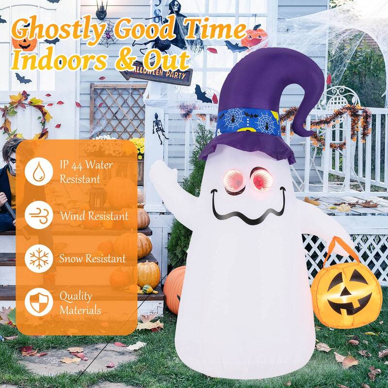 Costway 6 Ft Halloween Inflatables Cute Ghost with Jack-O-Lantern & - See Details
