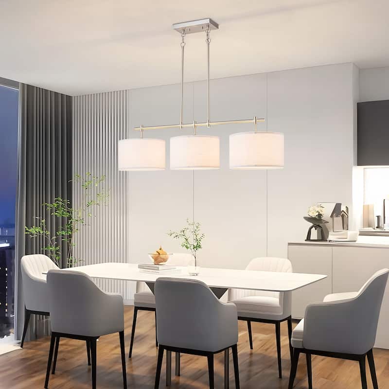 Starsky 3-Light Modern Linear Drum Fabric Kitchen Island Lights