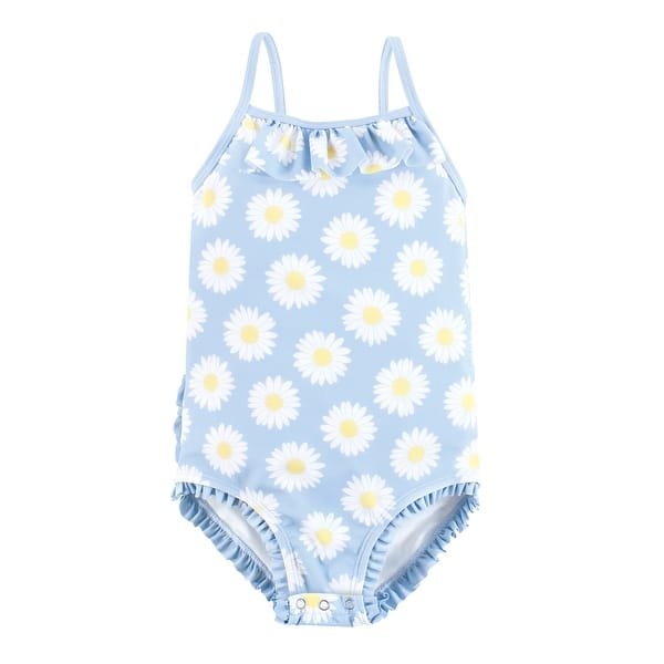 slide 1 of 1, Hudson Baby Girls Baby Swimsuit, Blue Daisy 18-24 Months - Blue Daisy Baby