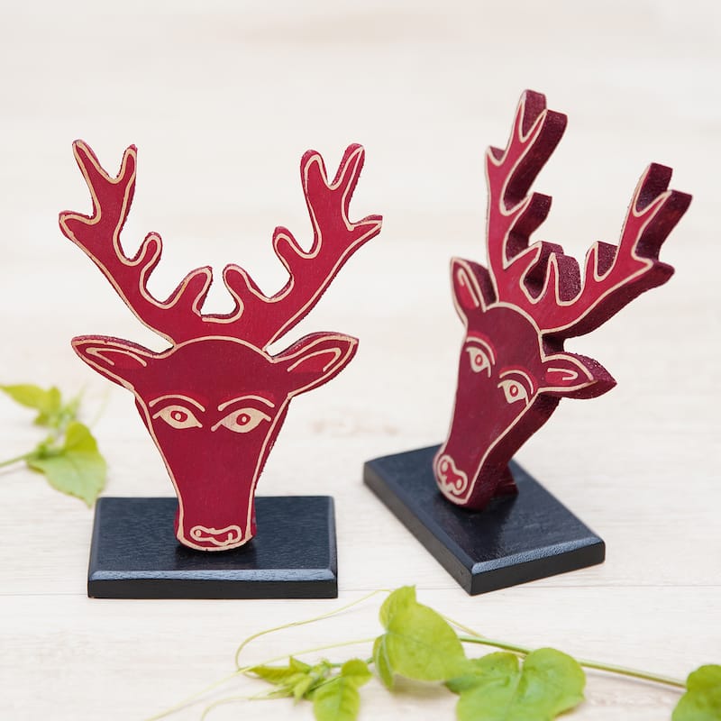 Novica Handmade Deer Red Wood Home Accents (Pair)