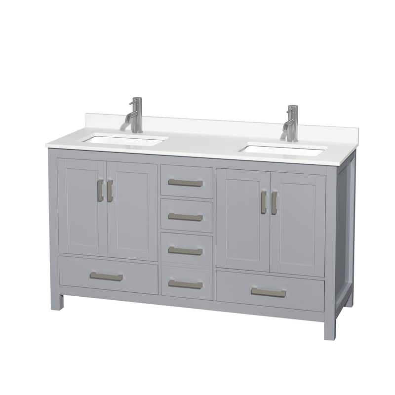 Wyndham Collection WCS141460D-QTZ-UNSMXX Sheffield 60" Free Standing - Gray / White Quartz Top / Brushed Chrome Hardware