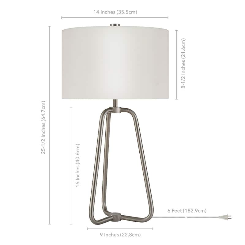 25" Metal Table Lamp with White Drum Shade - 14" x 14" x 25" - Nickel