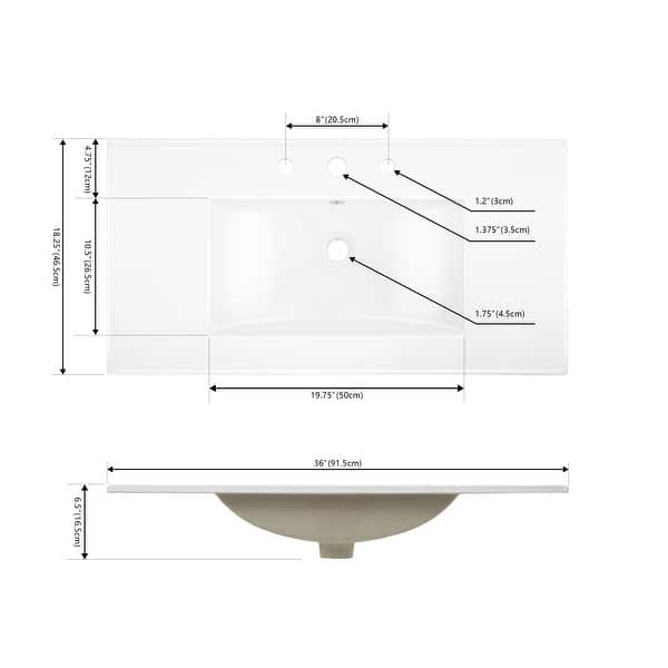 dimension image slide 0 of 4, JONATHAN Y Aubert 3-Hole Rectangular Ceramic Single Sink Basin Vanity Top