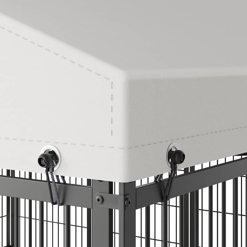 GDF Studio - Rockwell Extra Large Outdoor Dog Kennel with Roof Cover & Feeding System