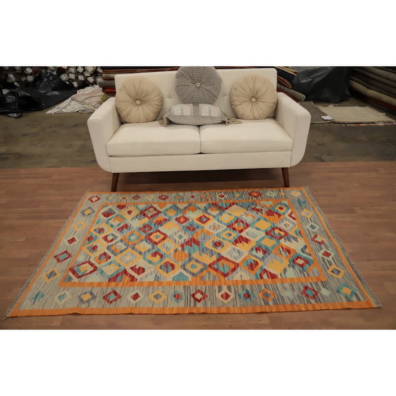 Hand Woven Oriental 100% Wool Carpet Southwestern Tribal Multi-Colored Kilim Area Rug - 6' 0'' X 4' 0''