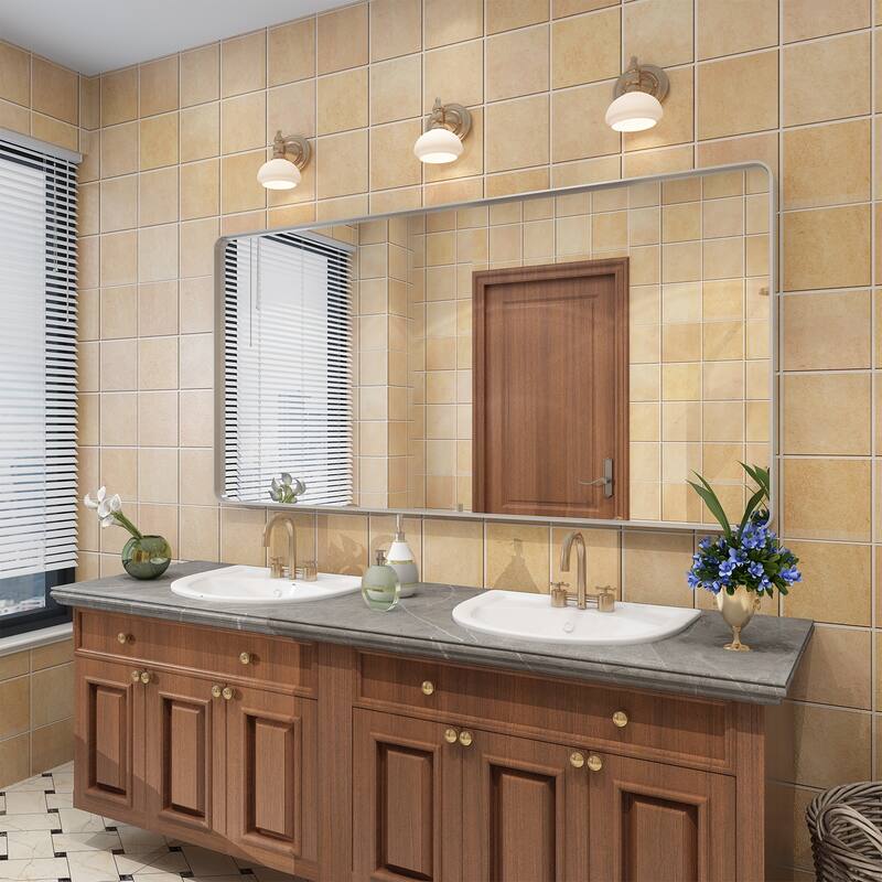 Modern Metal Frame Wall Mounted Bathroom Vanity Mirror - 60x30 - Silver