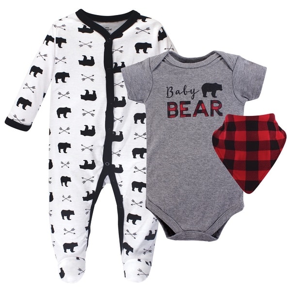 slide 1 of 1, Little Treasure Baby Boy Sleep and Play, Bodysuit and Bib, Baby Bear 6-9 Months - Baby Bear