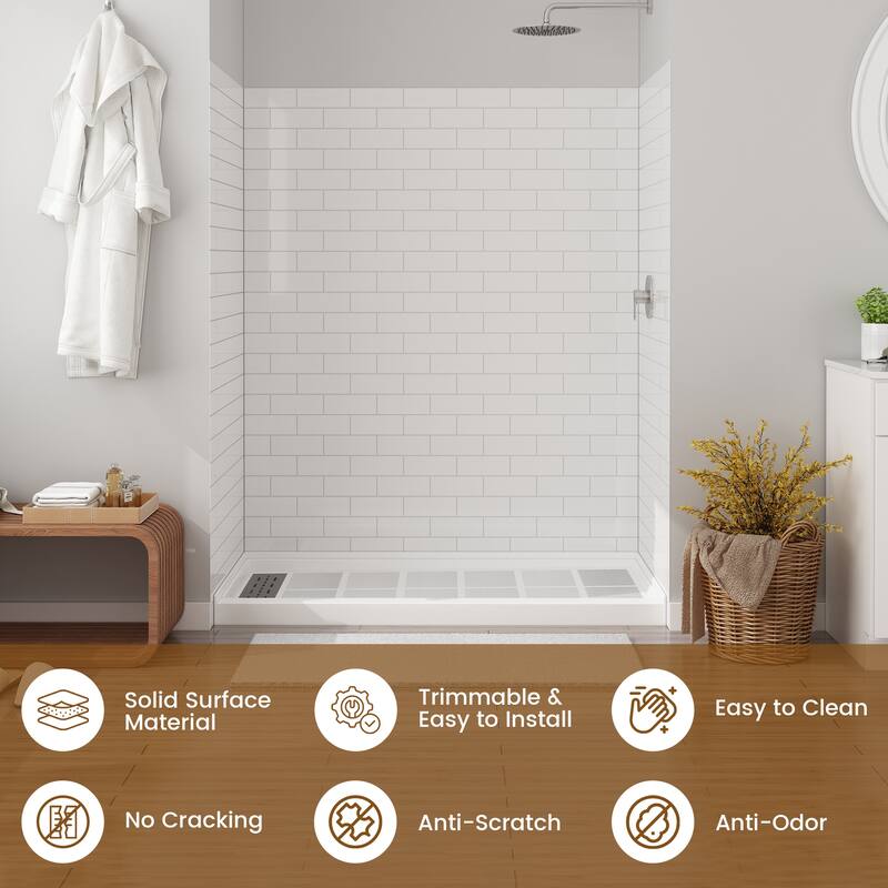 60 in. L x 36 in. W x 75 in. H Three-Piece Glue Up Alcove Shower Wall Surround in White - 60 x 75